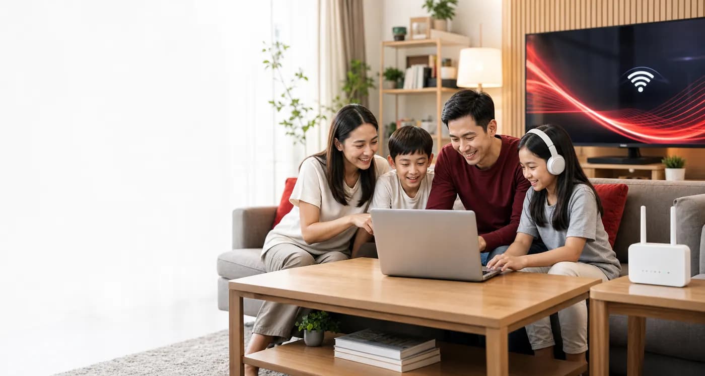 Keluarga menikmati koneksi internet rumah